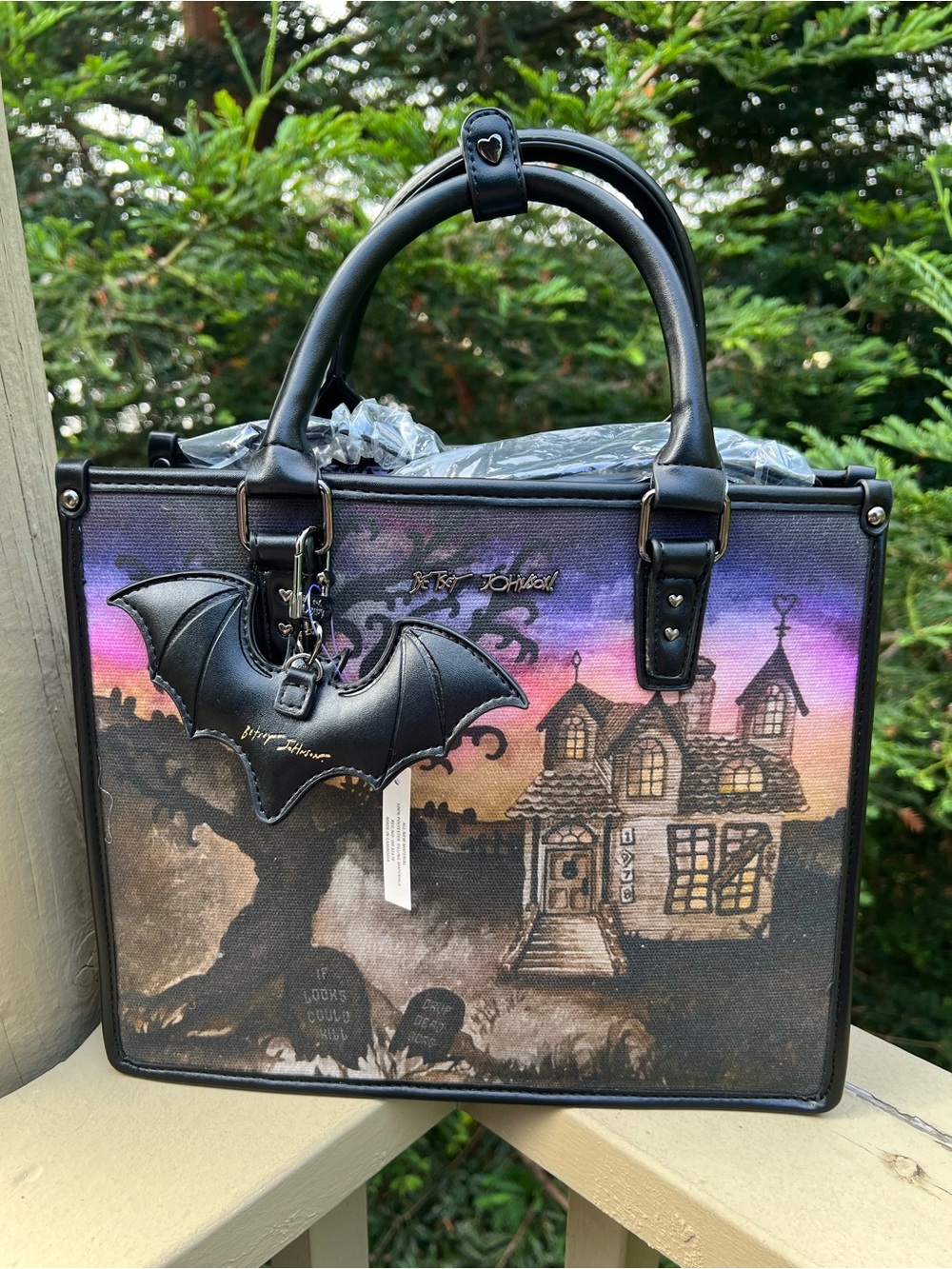 Betsey Johnson Haunted House Halloween Bat Tote Bag
